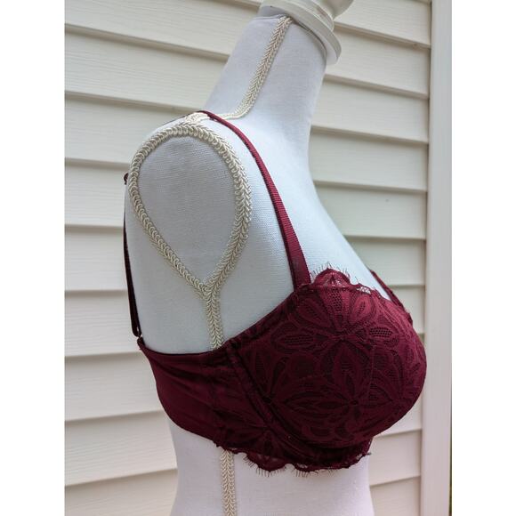 PINK by Victoria’s Secret 34DD Bra Push-Up Lace Burgundy Underwire Sexy - Picture 3 of 9
